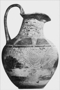 L’oinochoe di Tragliatella (Caere 620 a.C. circa): i disegni sono interpretati come scene dell’iniziazione dei giovani nel corso del Ludus Troiae.