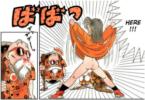 I codici fumettistici del manga giapponese si differenziano da quelli “occidentali”: il sangue dal naso (eccitazione sessuale) e la grafica diversa delle linee di espressione (dalla serie Dragonball)