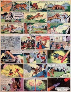 La prima puntata della serie Flash Gordon, apparsa sui giornali americani (in abbinamento a Jungle Jim) il 7 gennaio 1934.